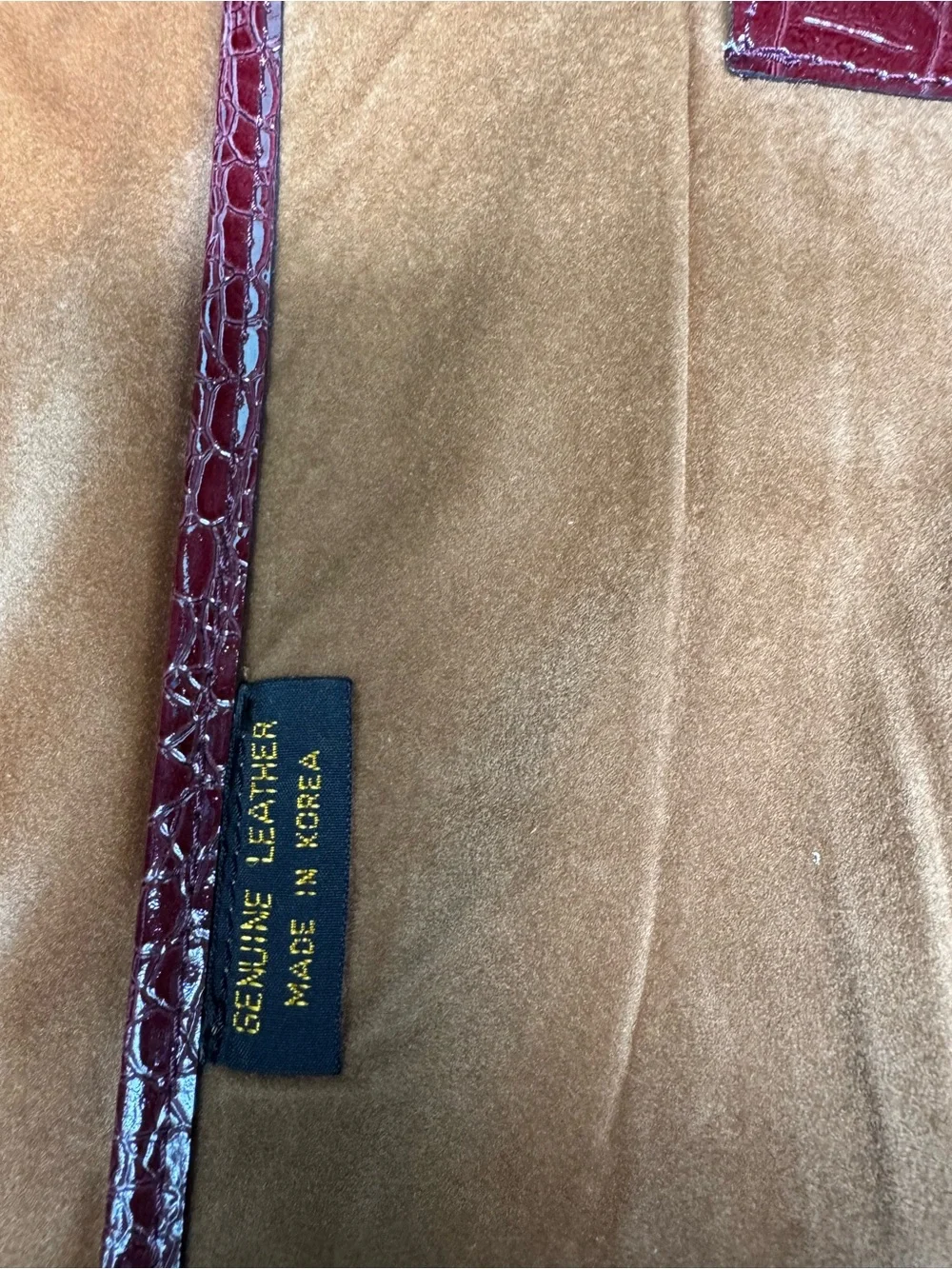 Vintage Burgundy Croc Embossed Leather Portfolio Laptop Document Case Korea